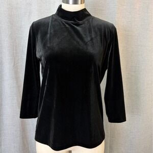 Talbots Black Velvet Mock Neck Top Stretch Petite M